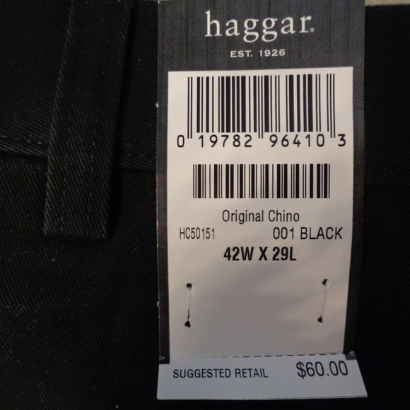 Haggar Mens Black Chino Pants Classic Fit W2W - Picture 3 of 7